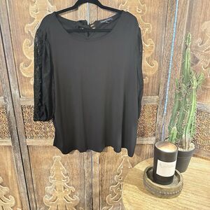 Women’s Vintage Boho Black Top Lace Sleeve Flowy Plus Size 2XL C2